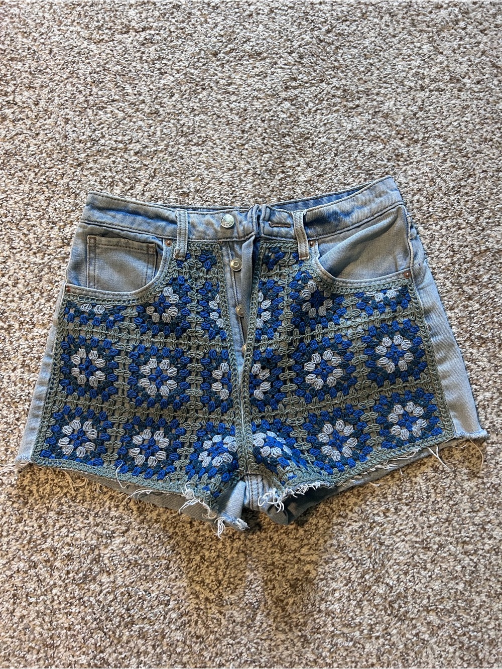 wild fable Denim Shorts with Blue Crochet Paneling